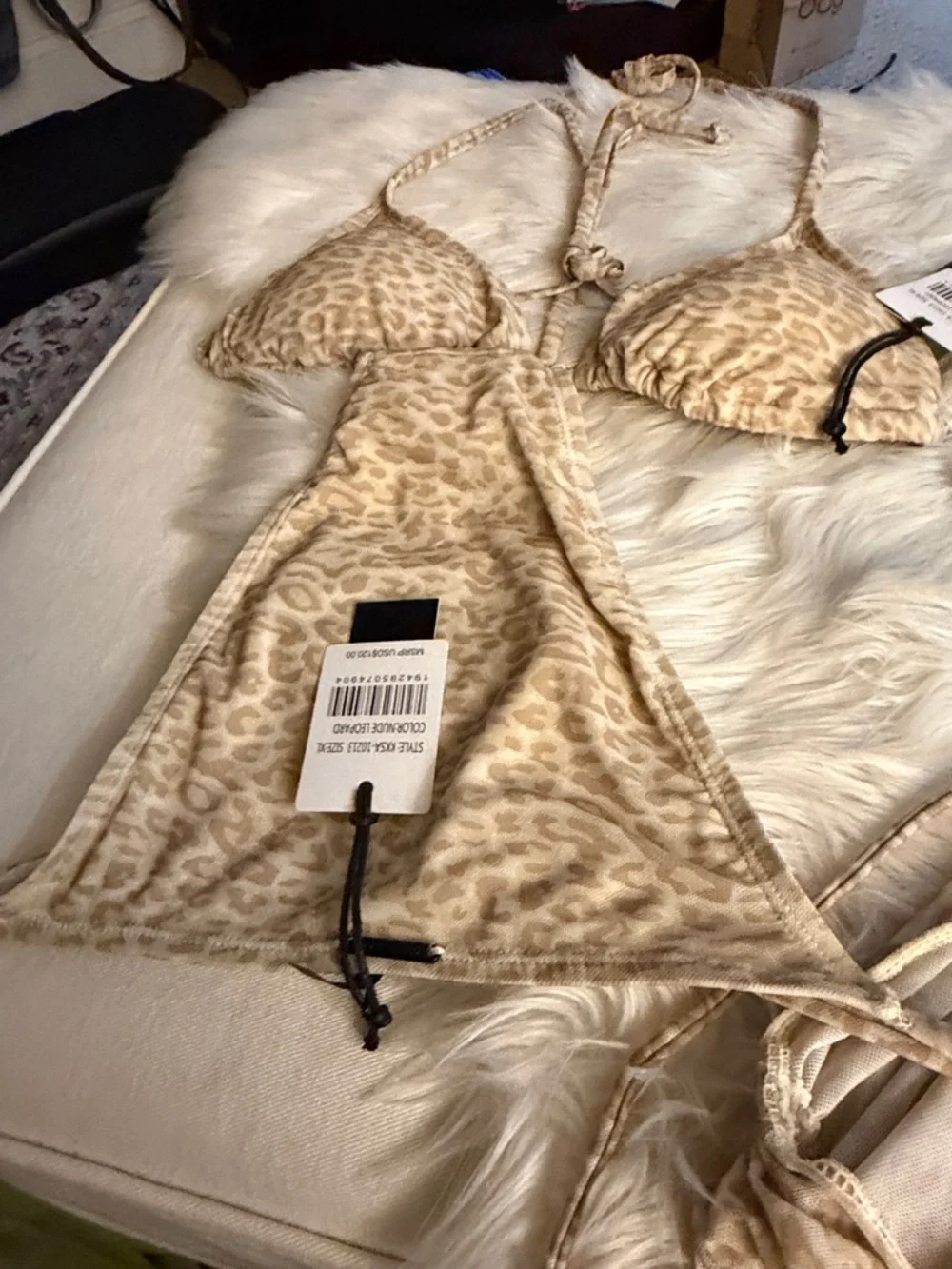 Kendall & Kylie Beige Leopard Print Triangle Bikini and cover up dress